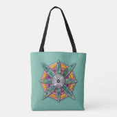 Mandala 8 grüne Blätter Blume auf Aquamarin - Tasche (Rückseite)