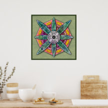 Mandala 8 grüne Blume Blätter auf Olivenplakat