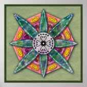 Mandala 8 grüne Blume Blätter auf Olivenplakat Poster (Vorne)