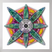 Mandala 8 grüne Blütenblätter auf roten Blume Poster (Vorne)