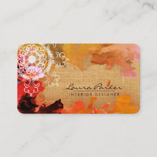 Mandala Abstrakt Orange Aquarell Künstler Vintage Visitenkarte