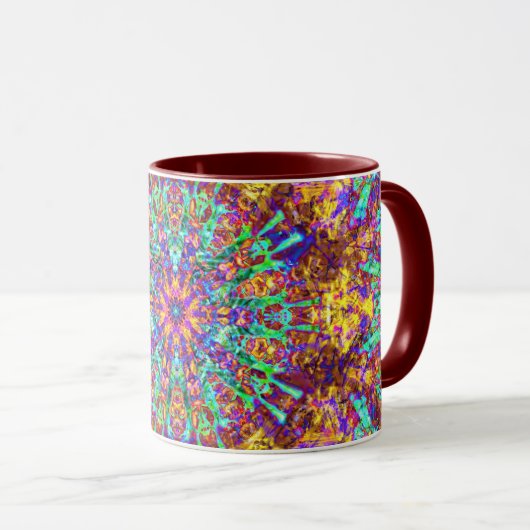 Mandala Abstrakt Splash Fraktal Retro Hippie Tasse (VorderseiteRechts)