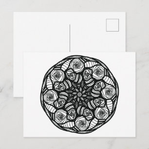 Mandala Abstrakte Rose Schwarz-weiß Minimale Farbt Postkarte