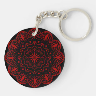 Mandala-Acrylschlüsselanhänger Schwarz und Rot Schlüsselanhänger