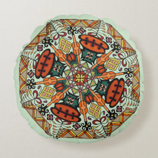 Mandala Adinkra Floor Pillow Cushion - Lt Green Rundes Kissen