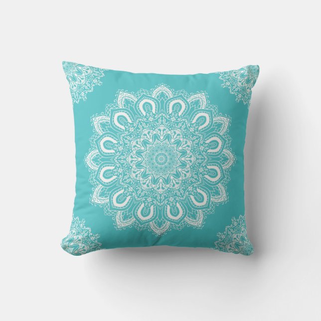 Mandala Aqua Türkis Aquamarin Kissen (Vorderseite)