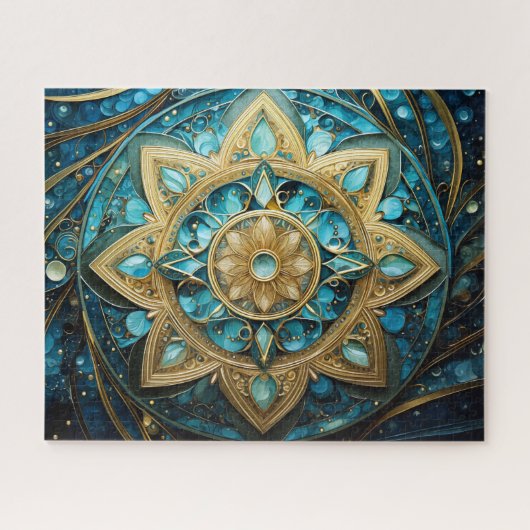 Mandala Aquamarin Blue Gold Puzzle (Horizontal)