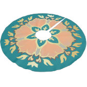 Mandala aquamarin, gold und pfirsichfarben polyester weihnachtsbaumdecke (Schrägansicht)