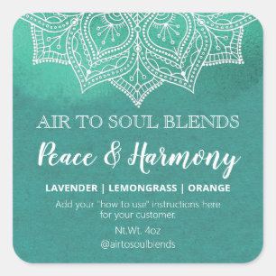 Mandala Aquamarin mit Blend-Labels für weißen Text Quadratischer Aufkleber