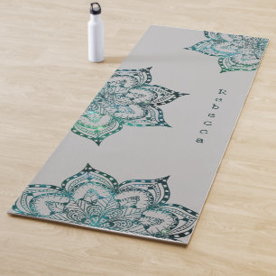 Mandala Aquamarin und Grau Personalisiert Yoga Mat Yogamatte