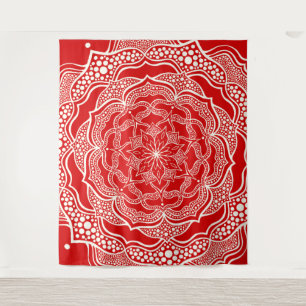Mandala Art Boho Chic Elegante Weißes Rotes Weihna Wandteppich