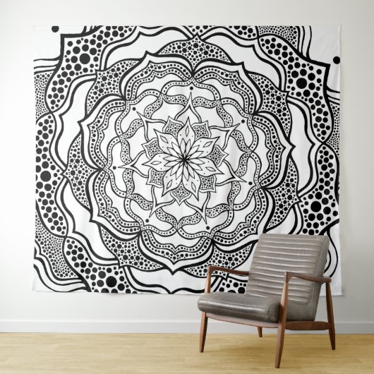 Mandala Art Boho Chic Elegantes Schwarz-weißes Tri Wandteppich (Beispiel (Horizontal))