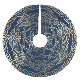 Mandala Art Boho Elegant Gold Navy Blauer Weihnach Polyester Weihnachtsbaumdecke