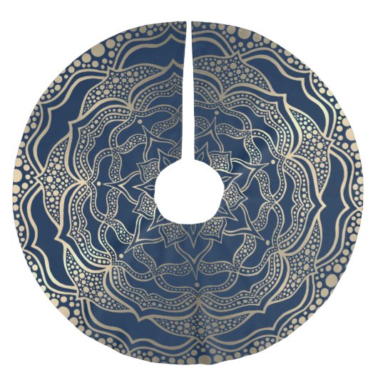Mandala Art Boho Elegant Gold Navy Blauer Weihnach Polyester Weihnachtsbaumdecke (Vorderseite)