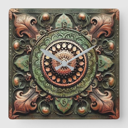 Mandala Art Quadratische Wanduhr (Vorderseite)