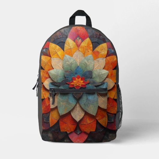 Mandala Art Textured Blume Bedruckter Rucksack (Vorderseite)