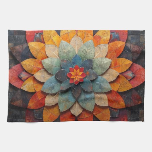 Mandala Art Textured Blume Geschirrtuch (Horizontal)