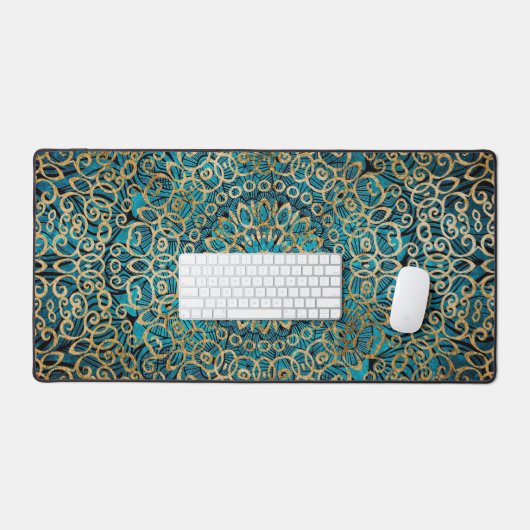 Mandala Art Zen Aquamarin Blue and Gold Class Eleg Schreibtischunterlage (Tastatur & Maus)