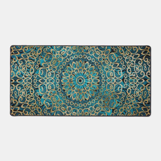 Mandala Art Zen Aquamarin Blue and Gold Class Eleg Schreibtischunterlage (Vorderseite)