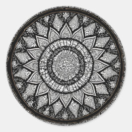 MANDALA ARTS - SCHWARZ UND WEISS - BLUME STIL RUNDER AUFKLEBER