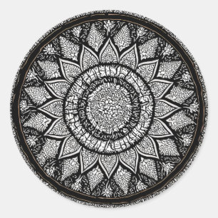 MANDALA ARTS - SCHWARZ UND WEISS - BLUME STIL RUNDER AUFKLEBER