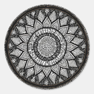 MANDALA ARTS - SCHWARZ UND WEISS - BLUME STIL RUNDER AUFKLEBER