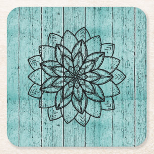Mandala auf blauem Holz Rechteckiger Pappuntersetzer