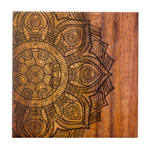 Mandala auf Holz Fliese