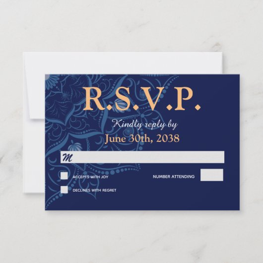 Mandala auf Royal Blue Wedding RSVP Response (Vorderseite)