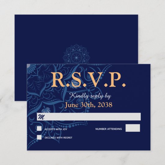 Mandala auf Royal Blue Wedding RSVP Response Karte (Vorne/Hinten)