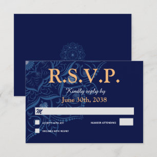 Mandala auf Royal Blue Wedding RSVP Response Karte