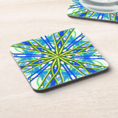 Mandala auf Weiß mit Gelbem und Blau Getränkeuntersetzer (Linke Seite)