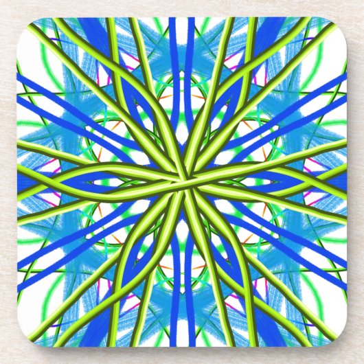 Mandala auf Weiß mit Gelbem und Blau Getränkeuntersetzer (Vorderseite)