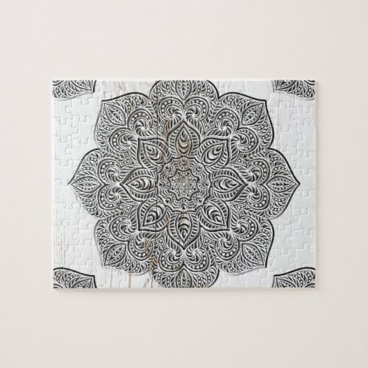 Mandala auf weißem Holz Puzzle (Horizontal)