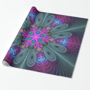 Mandala aus der Mitte heraus farbenfrohe Fraktalku Geschenkpapier