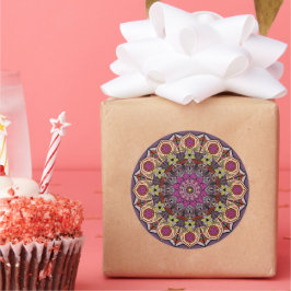 Mandala AutumnLeaves 12 Petals Mauve Brown Runder Aufkleber