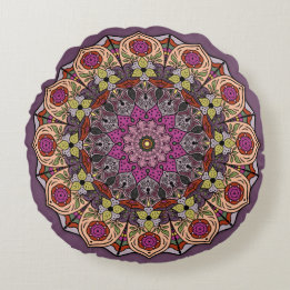 Mandala AutumnLeaves Mauve Brown Rundes Kissen