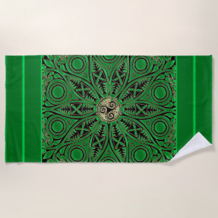 Mandala-Badetuch Iren-Kelly grünes Triskele Strandtuch