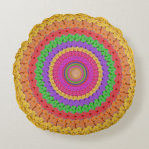 Mandala Ball, gelb Crochet Style - Round Pillow