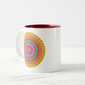 Mandala Ball im gelben Häkelstil - Zweifarbige Tasse (Vorderseite Links)