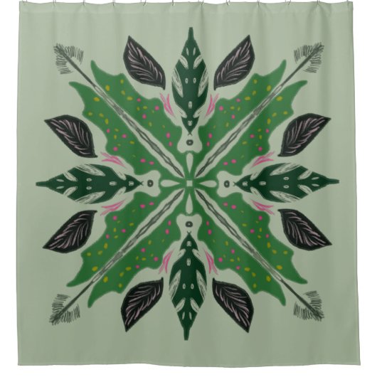 Mandala Begonia Floral Greenery Botanical Duschvorhang (Vorderseite)