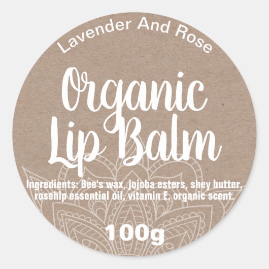 Mandala Bio Lip Balm Kraft Labels Runder Aufkleber (Vorderseite)