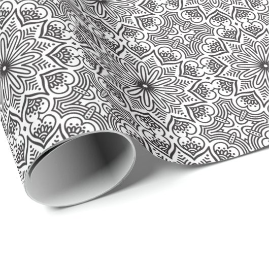 Mandala Black and White Wrapping Paper Geschenkpapier (Rolleneckpunkt)
