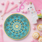 Mandala blau auf weichem Goldhintergrund Pappteller (Party)