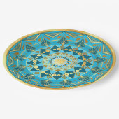 Mandala blau auf weichem Goldhintergrund Pappteller (Schrägansicht)