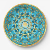 Mandala blau auf weichem Goldhintergrund Pappteller (Vorderseite)