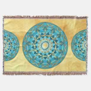 Mandala blau gold auf weichem goldenen Hintergrund Decke