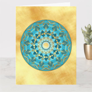 Mandala blau-gold auf weichem goldenen Hintergrund Karte