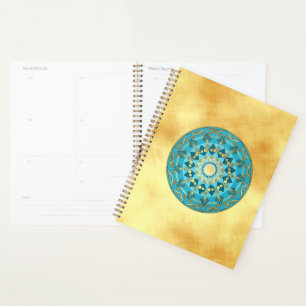 Mandala blau-gold auf weichem goldenen Hintergrund Planer