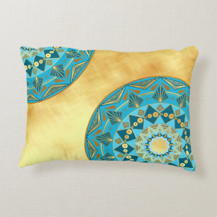 Mandala blau-gold auf weichem goldfarbenem Hinterg Dekokissen